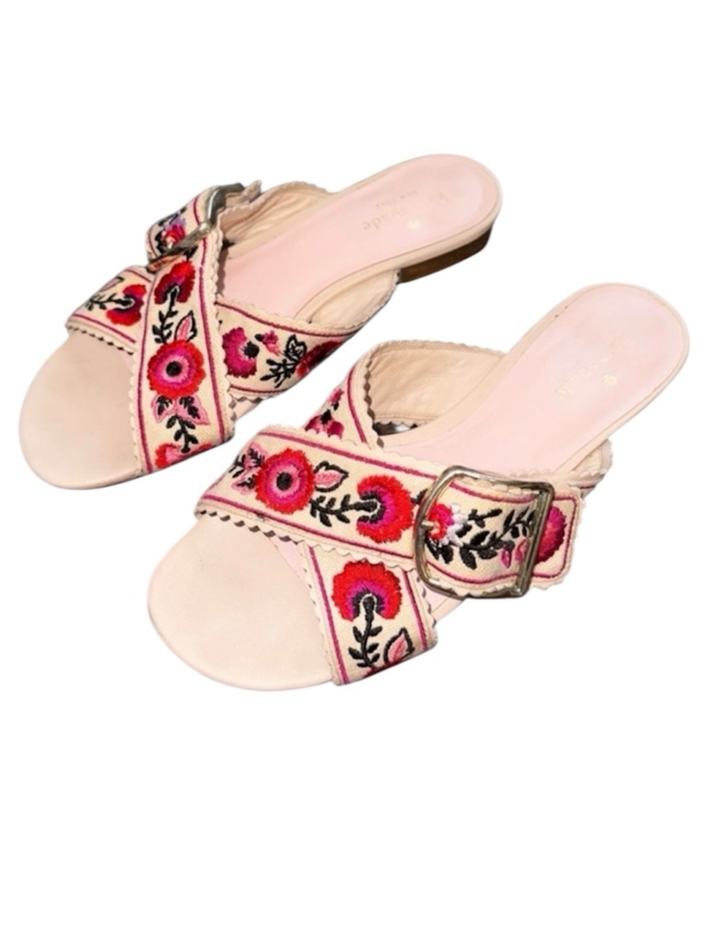 Kate Spade Faris Floral Embroidered Slide Sandal Cross Over Strap Buckle Size 7